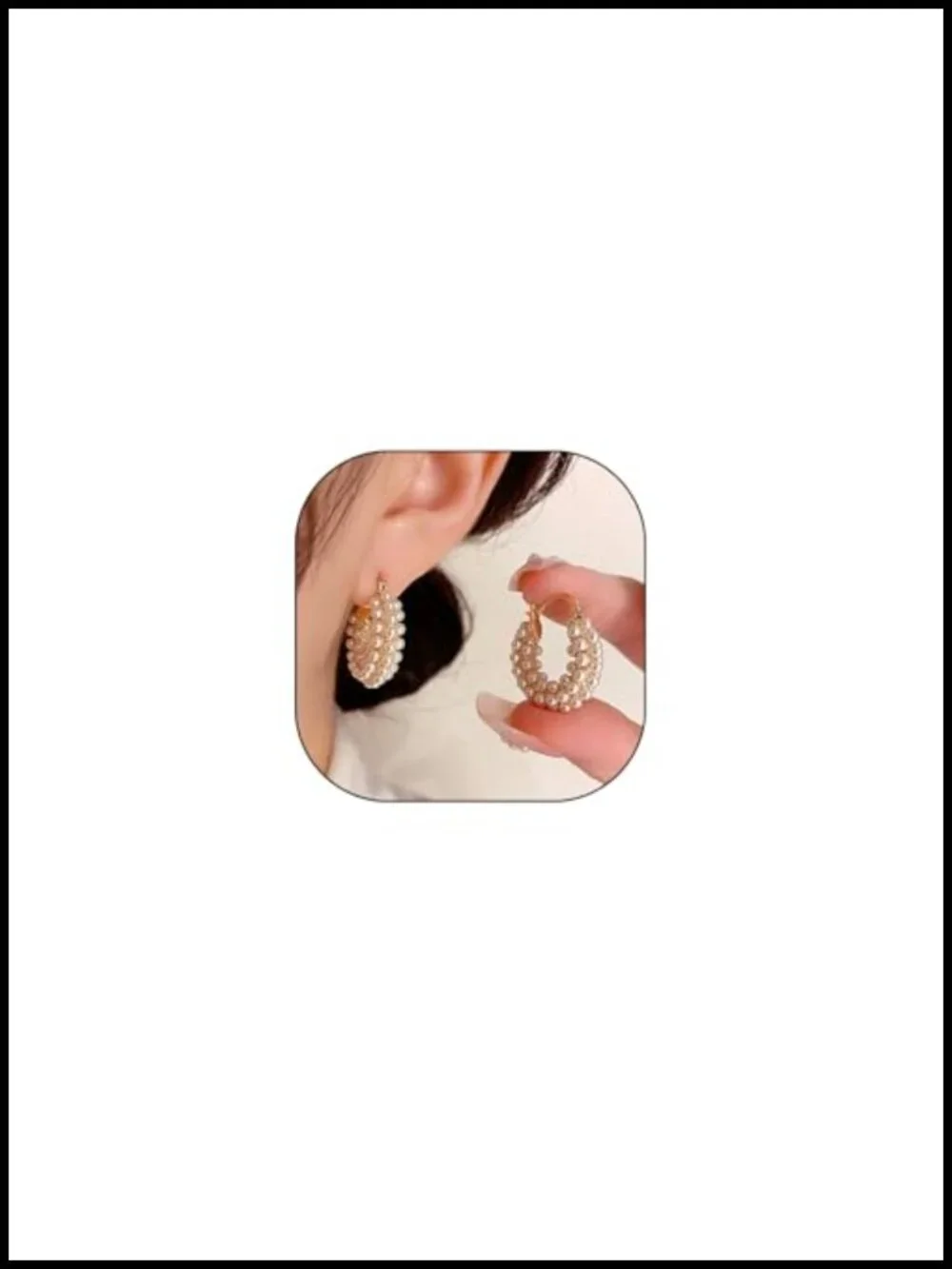 14K Gold Plated Pearl Hoop Earrings for Women Chunky Statement Round Huggie